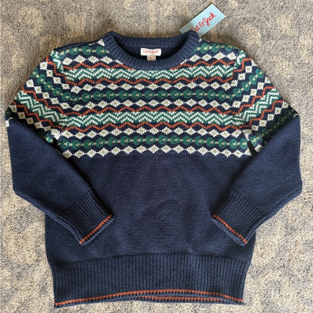 NEW Cat & Jack Navy Argyle Sweater Boys XS (4/5)